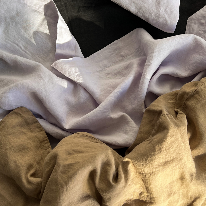 100% Linen Mixed Bedding Set - Lilac, Chestnut & kohl