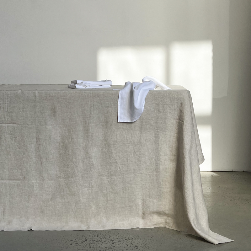 100% Linen Table Set - Natural & White