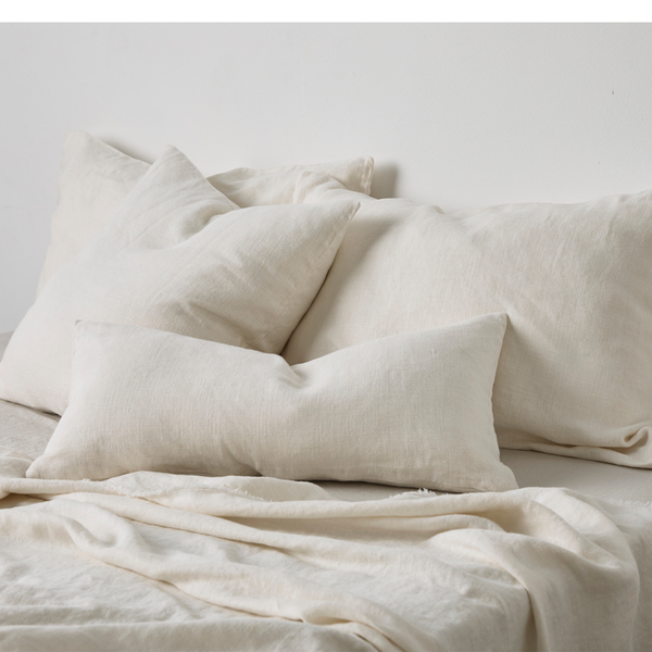 Heavy Linen Bed Cover & Pillowslip set in White