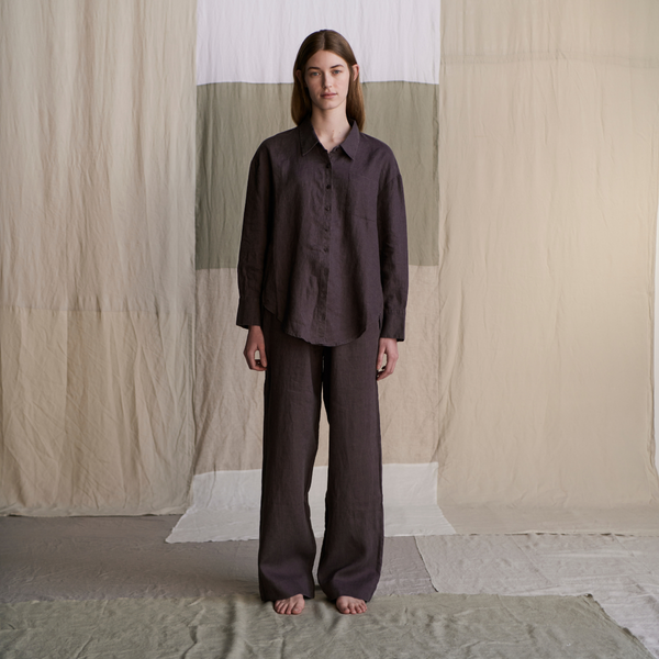 100% Linen Oversized Shirt in Kohl