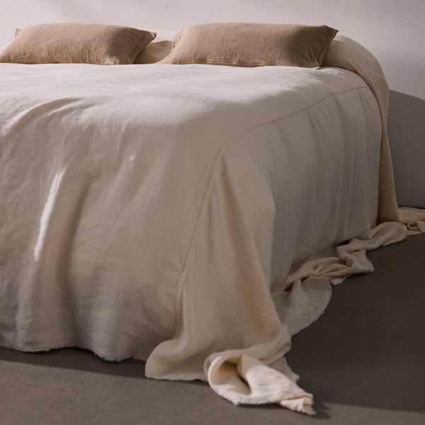 Oversized Heavy Linen Bed Cover in Off White