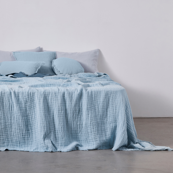 Cotton & Hemp Bedcover in Dusk Blue