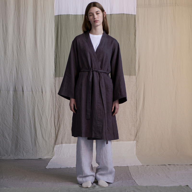 100% Linen Robe in Kohl