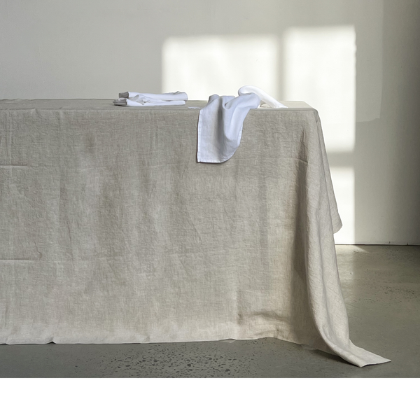 100% Linen Table Set - Natural & White
