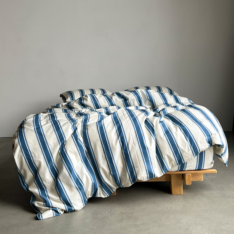 Organic Cotton Percale Duvet Cover in Blue Stripe