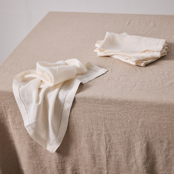 100% Linen Napkin Set with Hem Stitch Detail in Off White