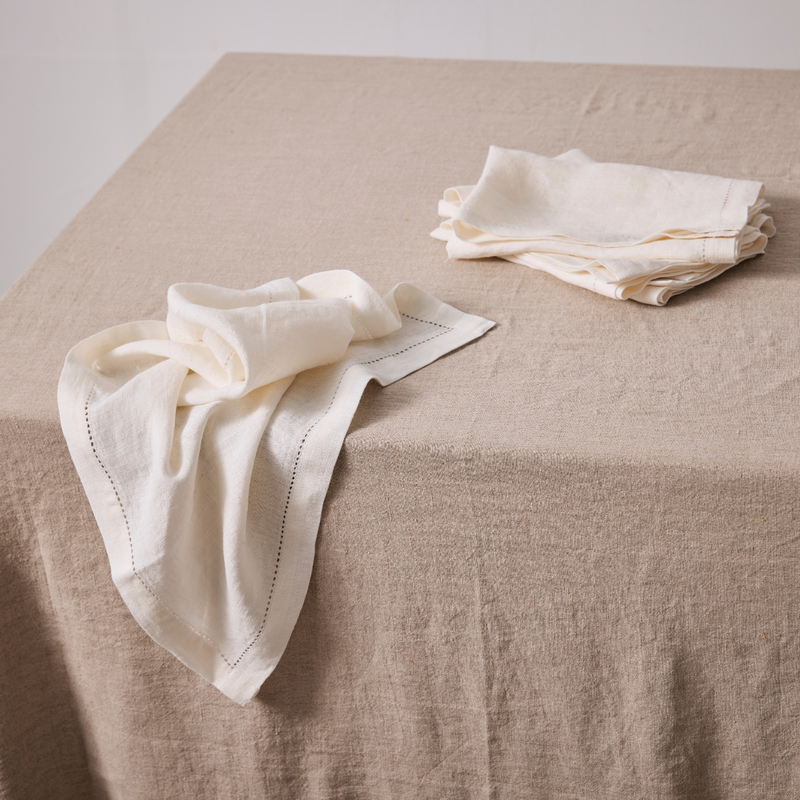 100% Linen Napkin Set with Hem Stitch Detail in White