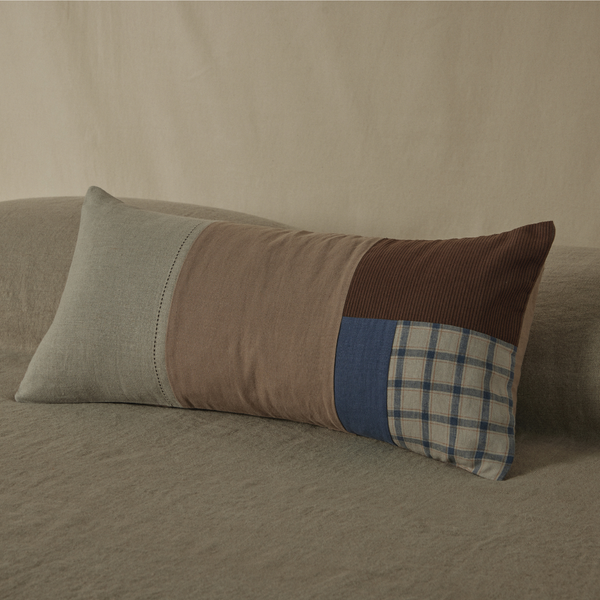 Atelier Rectangle Cushion in Coastal Check, Chestnut & Natural