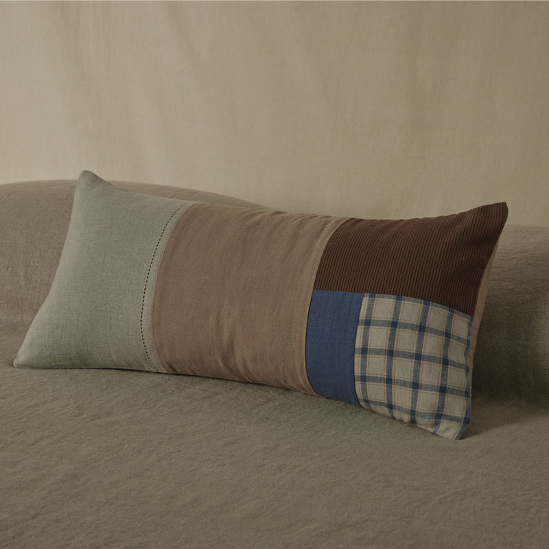 Atelier Rectangle Cushion in Coastal Check, Chestnut & Natural