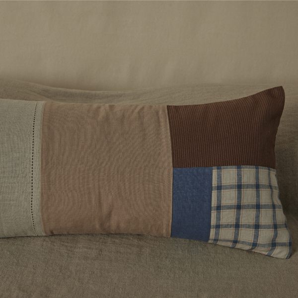 Atelier Rectangle Cushion in Coastal Check, Chestnut & Natural