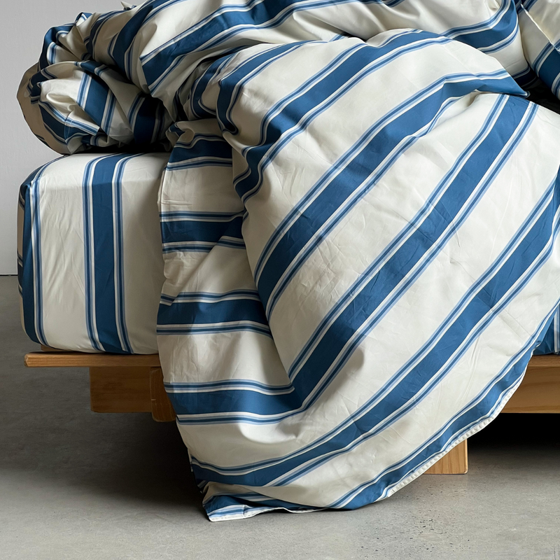 Organic Cotton Percale Duvet Cover in Blue Stripe