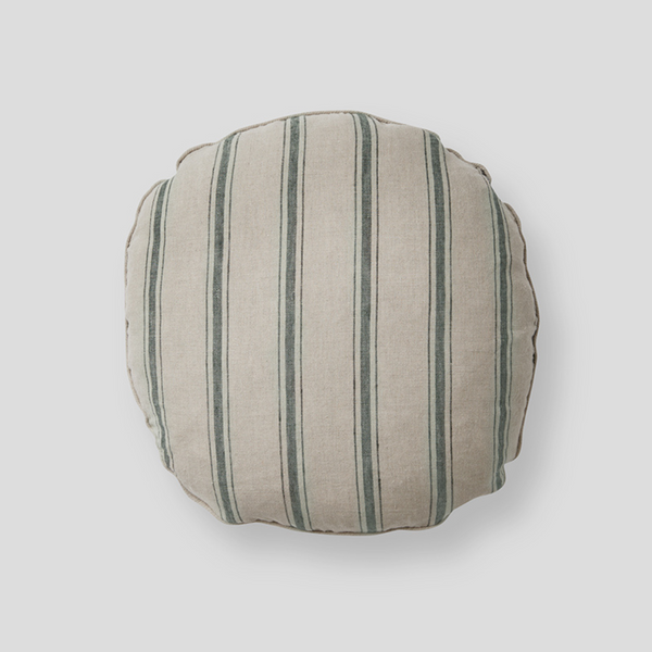 100% Linen Round Cushion in Pine Stripe