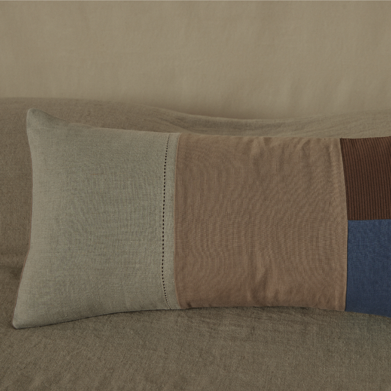 Atelier Rectangle Cushion in Coastal Check, Chestnut & Natural