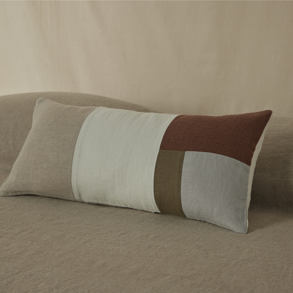 Atelier Rectangle Cushion in Natural, Moss & Walnut