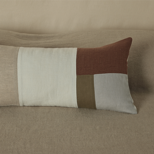 Atelier Rectangle Cushion in Natural, Moss & Walnut