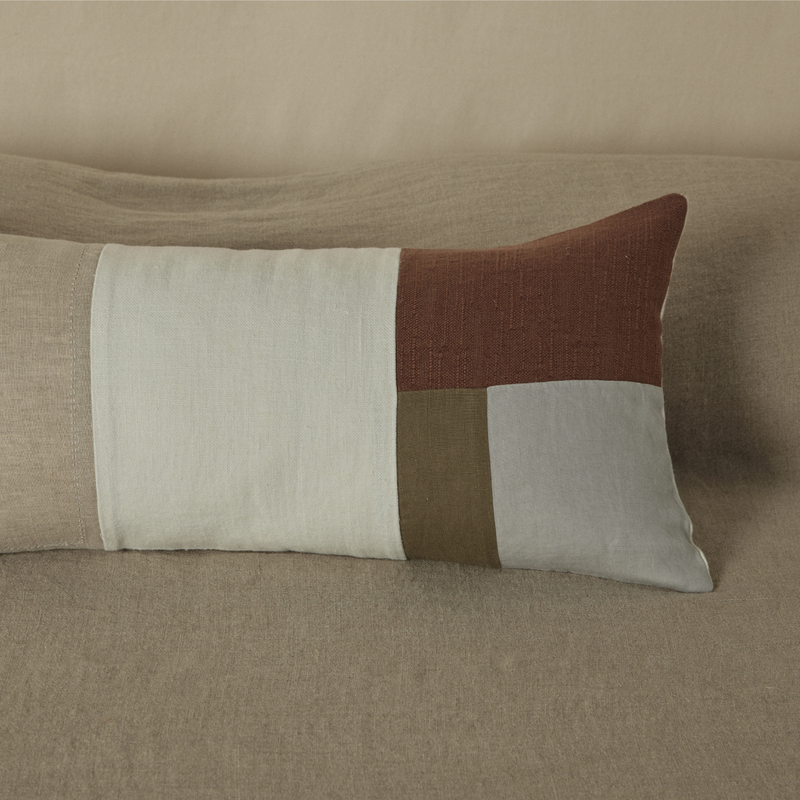 Atelier Rectangle Cushion in Natural, Moss & Walnut