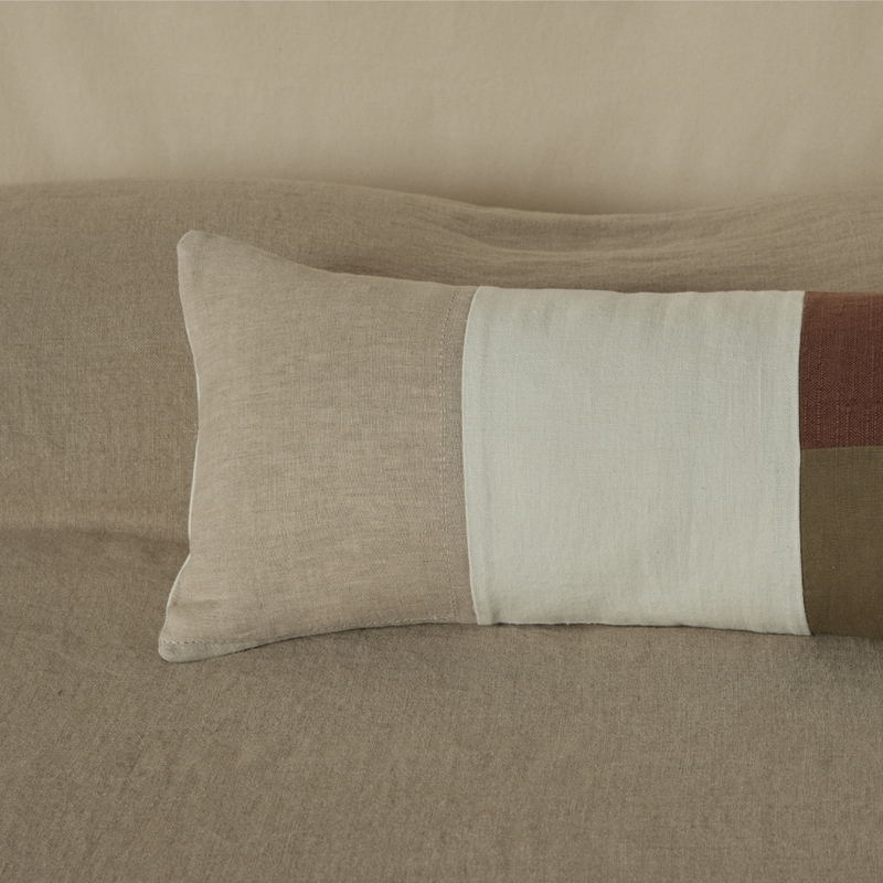 Atelier Rectangle Cushion in Natural, Moss & Walnut