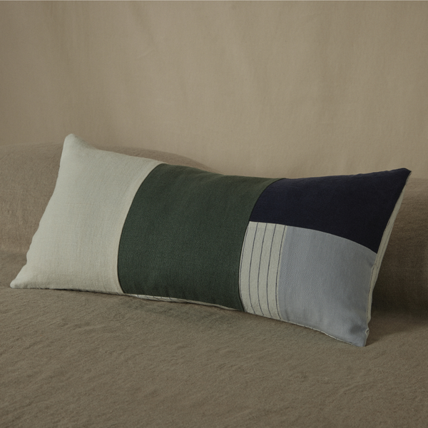 Atelier Rectangle Cushion in White, Pine & Navy