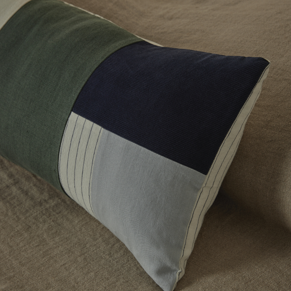 Atelier Rectangle Cushion in White, Pine & Navy
