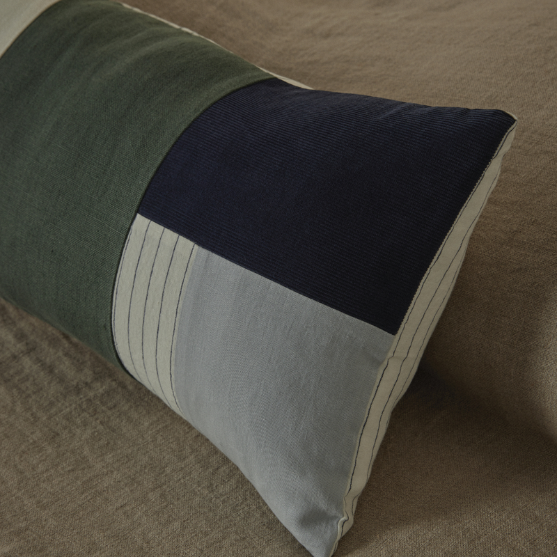 Atelier Rectangle Cushion in White, Pine & Navy