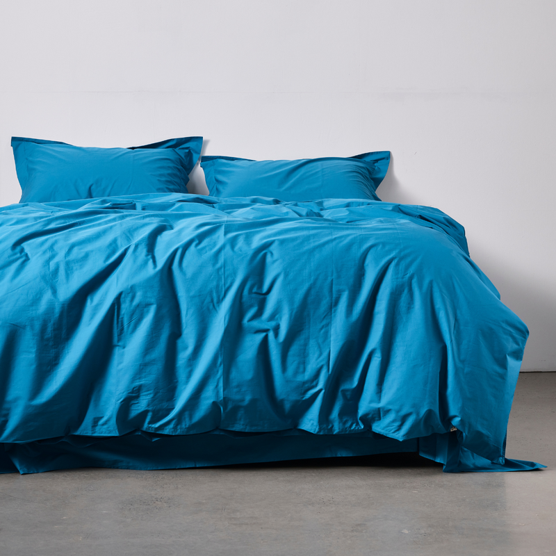 Organic Cotton Percale Duvet Cover in Valla Blue