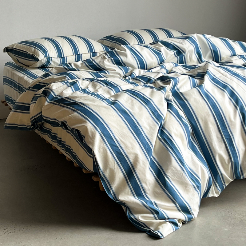 Organic Cotton Percale Duvet Cover in Blue Stripe