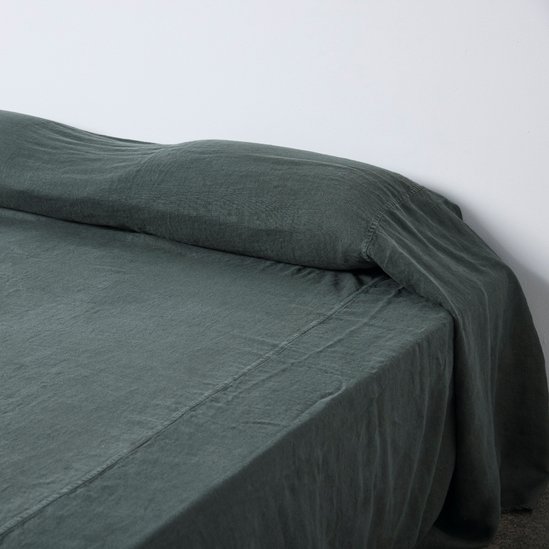 Oversized Heavy Linen Bed Cover in Pine