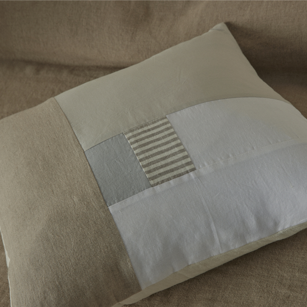Atelier Square Cushion in Cloud, Natural and Stripe
