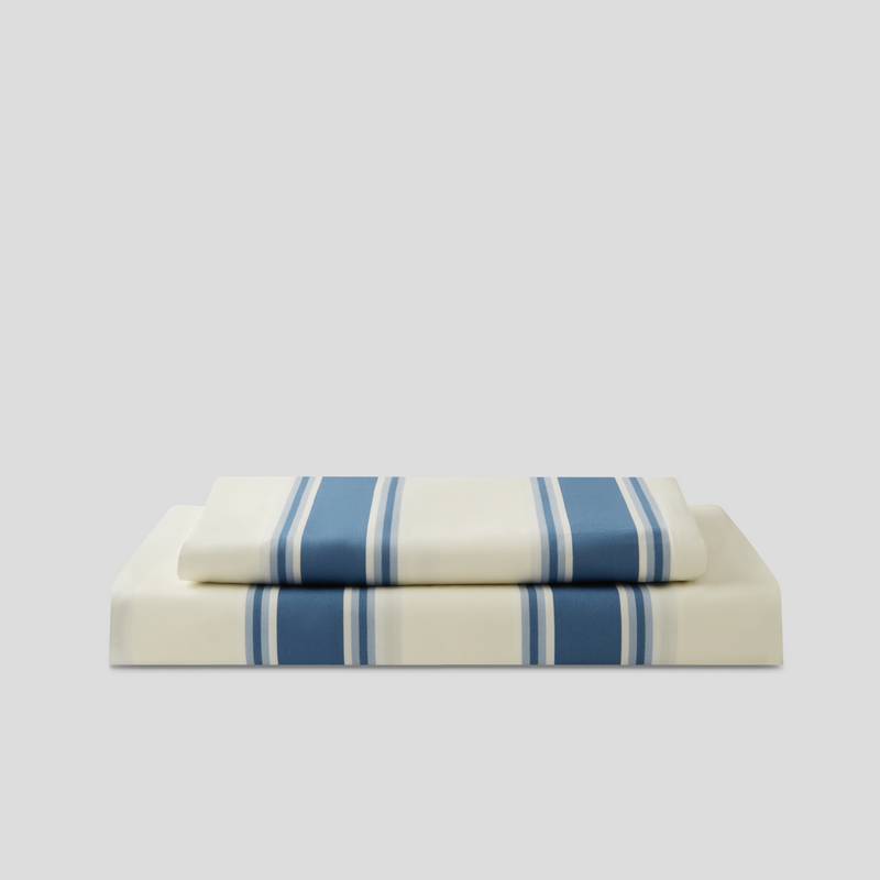 Organic Cotton Percale Duvet Set in Blue Stripe