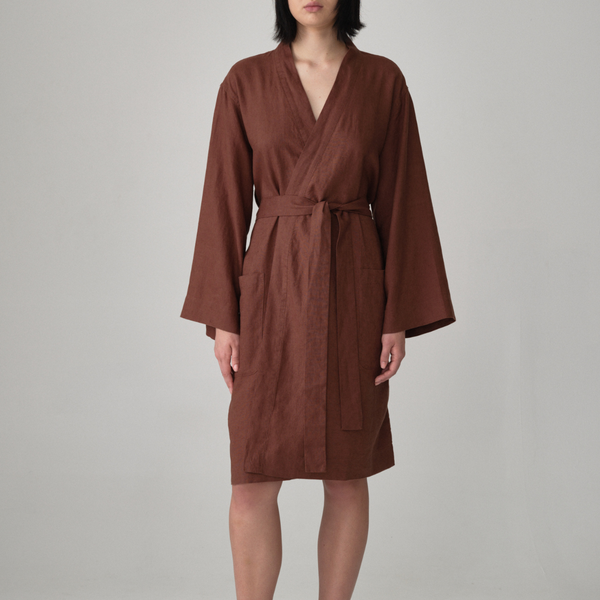 100% Linen Robe in Cocoa