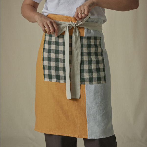 Atelier Patchwork Apron in Mustard, Mist & Pine Gingham