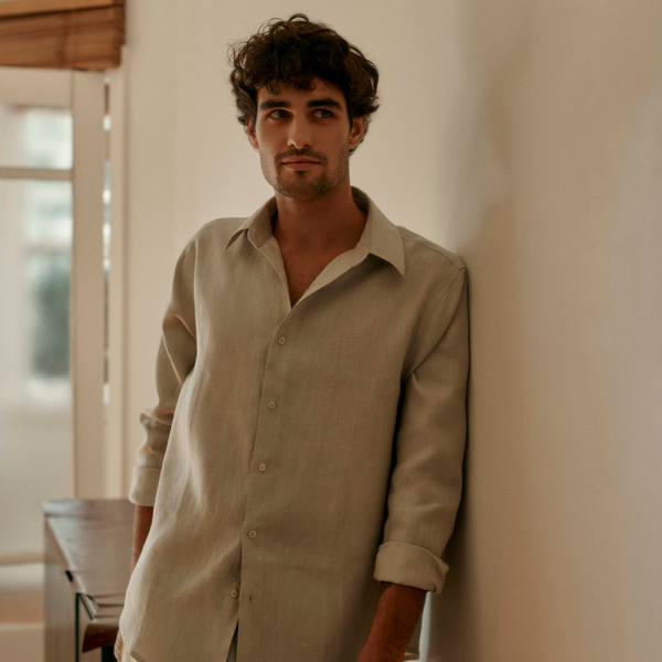 100% Linen Shirt in Dove Grey - Mens