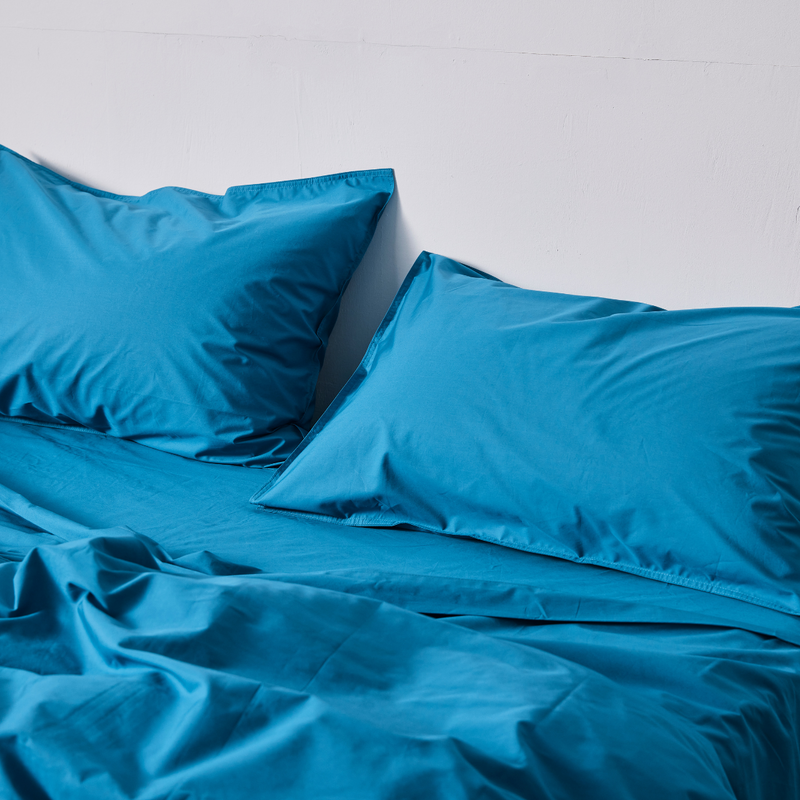 Organic Cotton Percale Sheet Set in Valla Blue