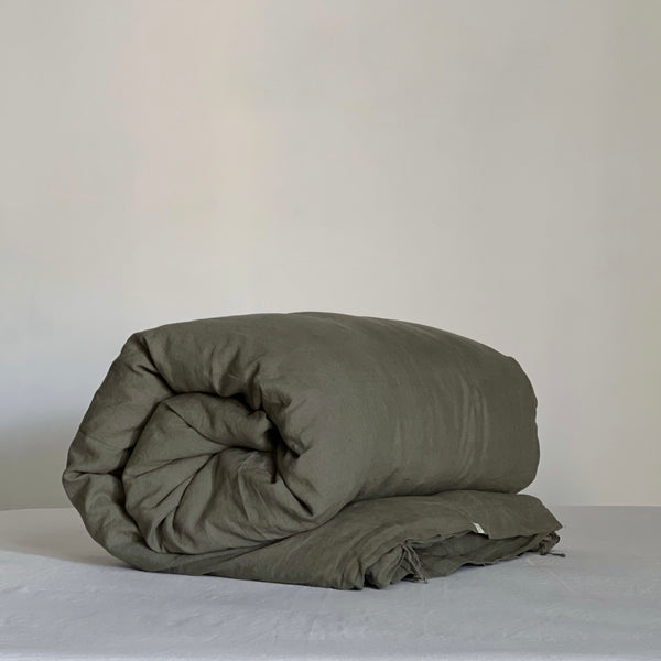 Linen Duvet Cover in Khaki - Warehouse Sale