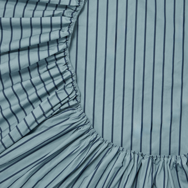 Organic Cotton 300TC Percale Fitted Sheet in Mineral & Navy Stripe