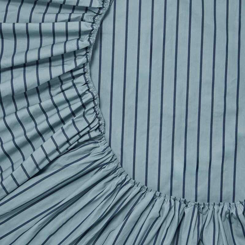 Organic Cotton 300TC Percale Fitted Sheet in Mineral & Navy Stripe