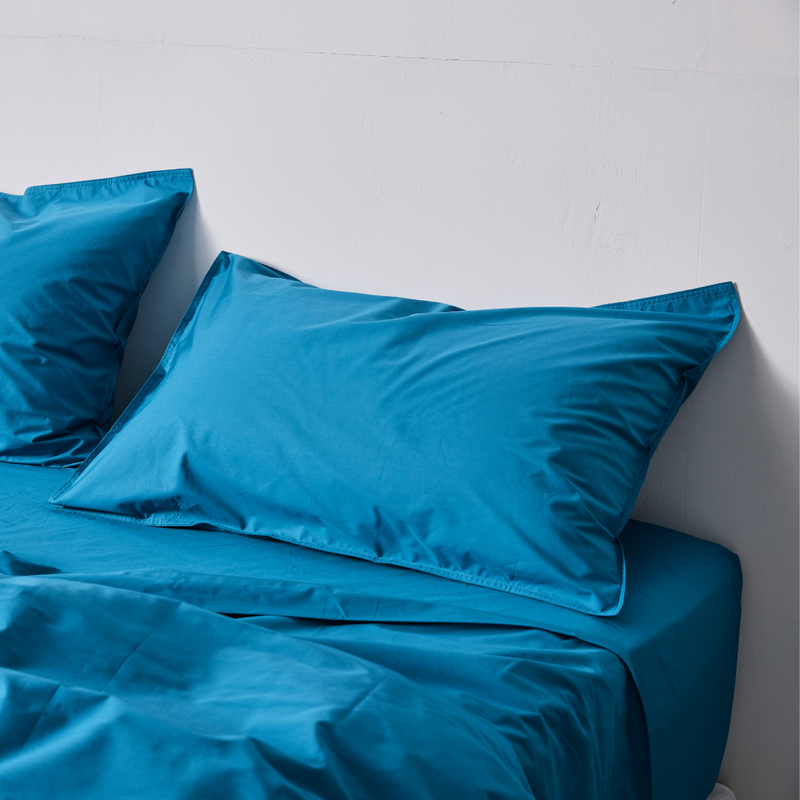 Organic Cotton Percale Pillowslip set (of two) in Valla Blue