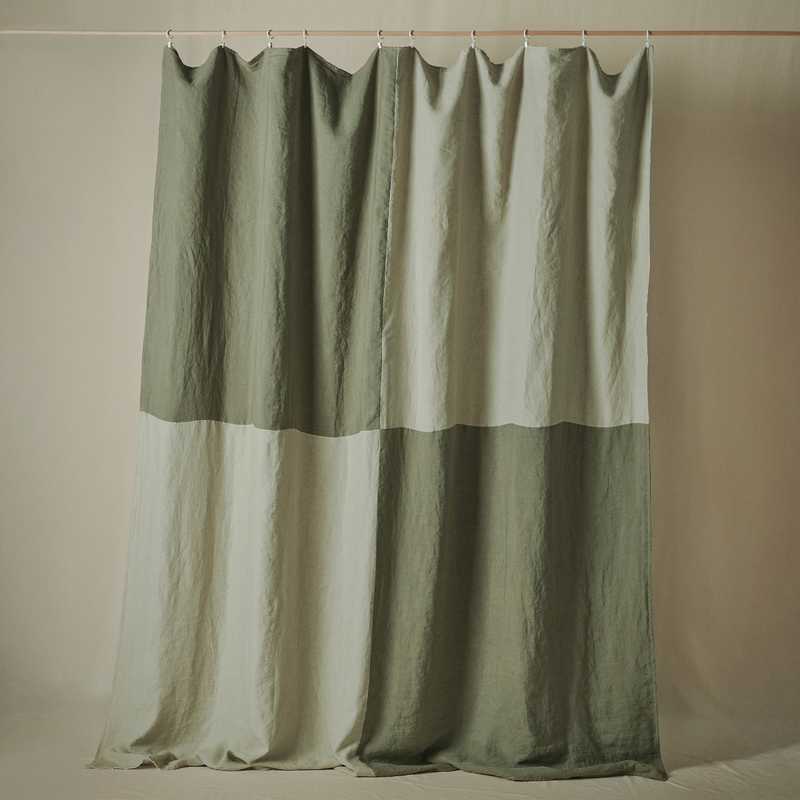 Atelier Reversible Patchwork Bedcover in Khaki & Stone + Pine & White