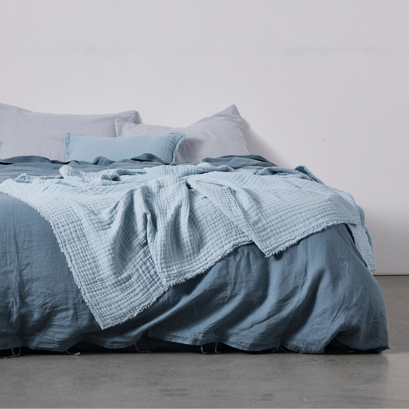 Cotton Hemp Throw in Dusk Blue IN BED Store