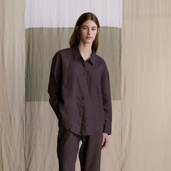 100% Linen Oversized Shirt in Kohl