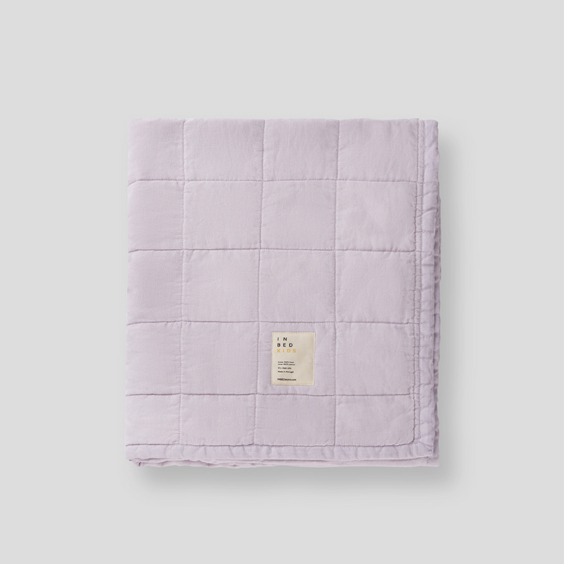 100% Linen Kids Two Tone Quilted Bed Cover in Lilac & Mist