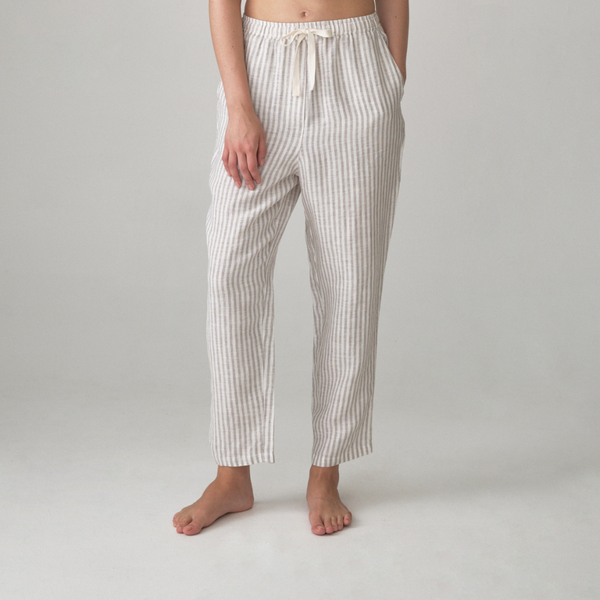 Grey and white striped linen sales pants