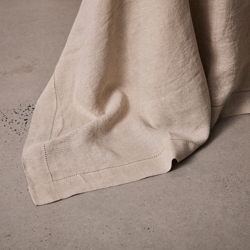 100% Linen Table Cloth with Hem Stitch Detail in Natural