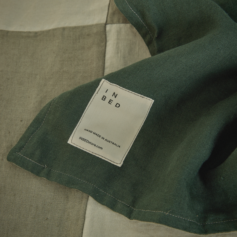 Atelier Patchwork Bedcover in Khaki & Stone