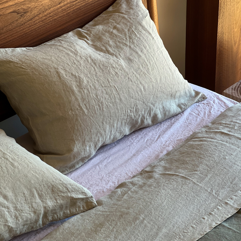 100% Linen Mixed Bedding Set - Stone, Lilac & Khaki