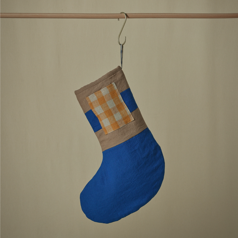 Atelier Christmas Stocking in Cocoa, Cobalt & Marigold Gingham