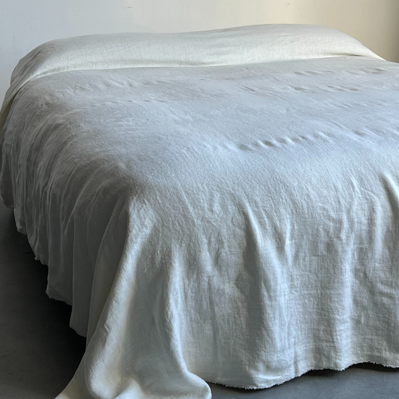 Heavy Linen Bed Cover & Pillowslip set in White