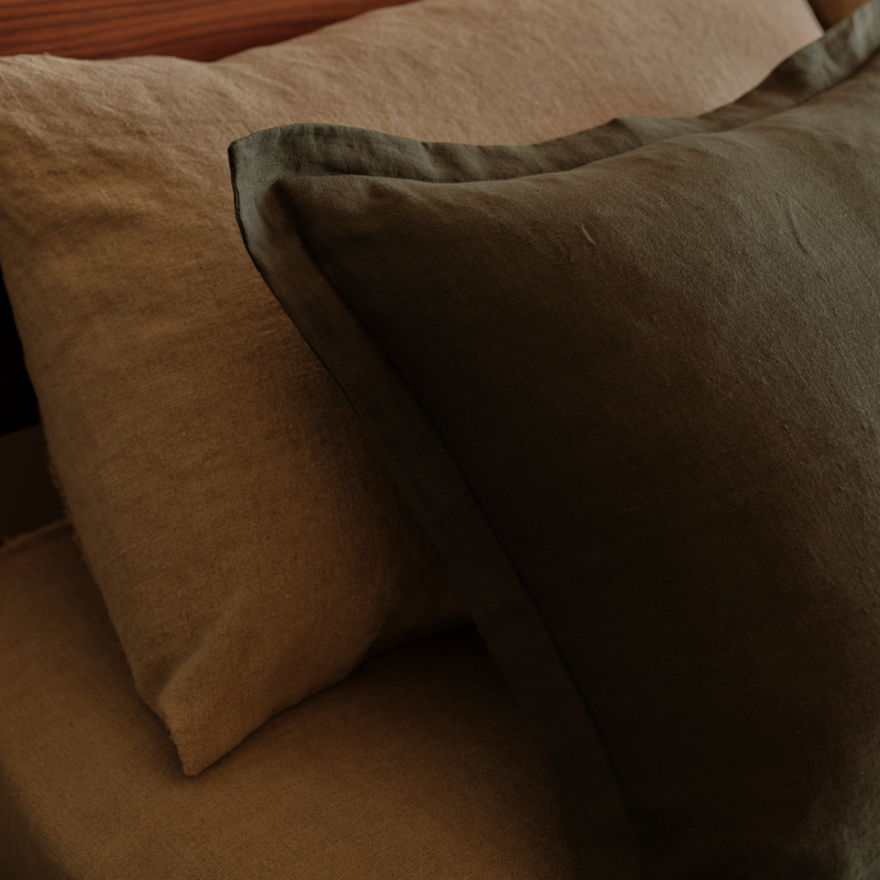 100% Linen Square Cushion in Forest