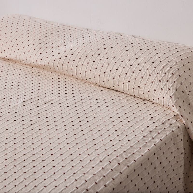 100% Organic Textured Cotton Oversized Bed Cover in Off White & Umber