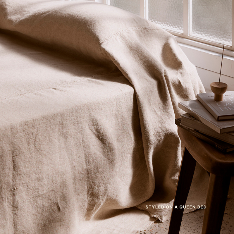 Oversized Heavy Linen Bed Cover in Natural